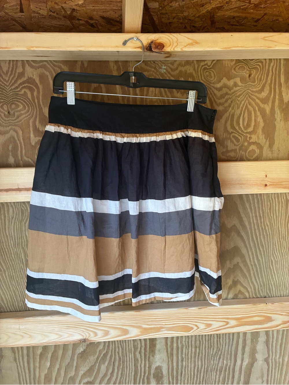 Lands' End Black, White and Tan Striped A-line Skirt